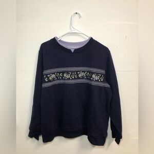 Vintage Dark Purple Grandma Sweater with Purple Floral print Size Large Women’s